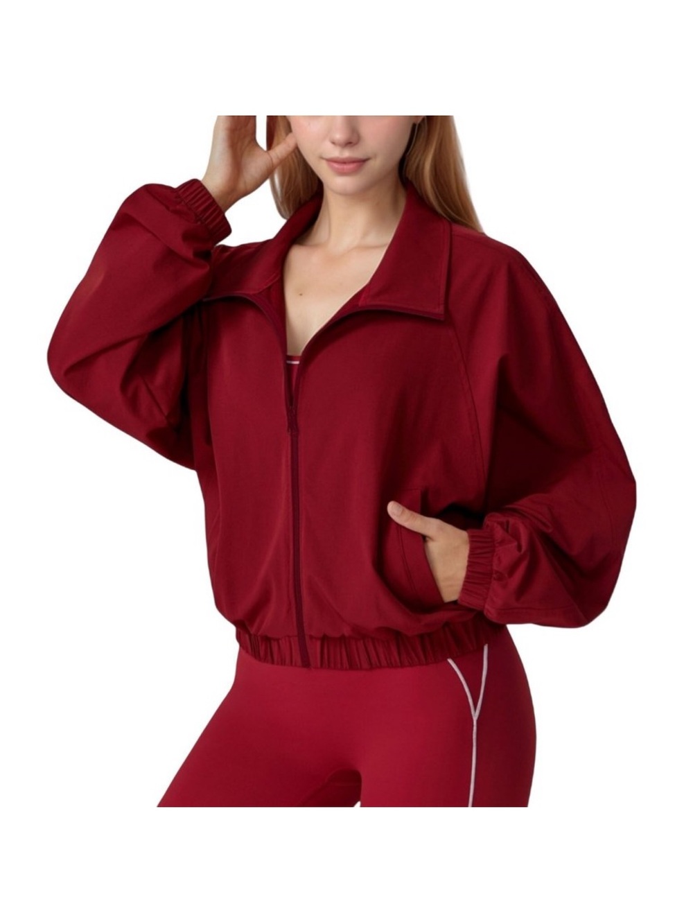 Women's Wine Zip-Up Bomber Jacket